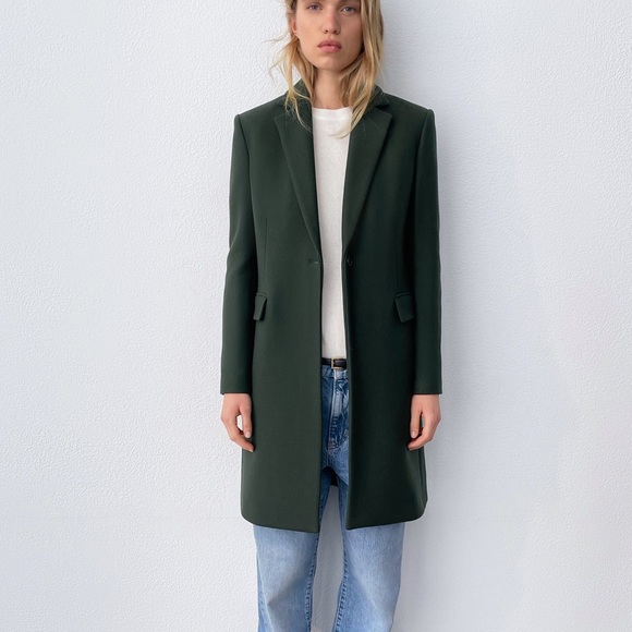 NWT ZARA Menswear Style Wool Coat Green XXL Blogger’s Favorite - Picture 5 of 11